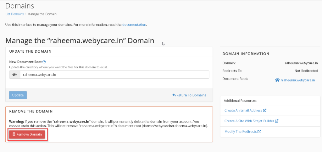 how-to-remove-domain-name-in-cpanel