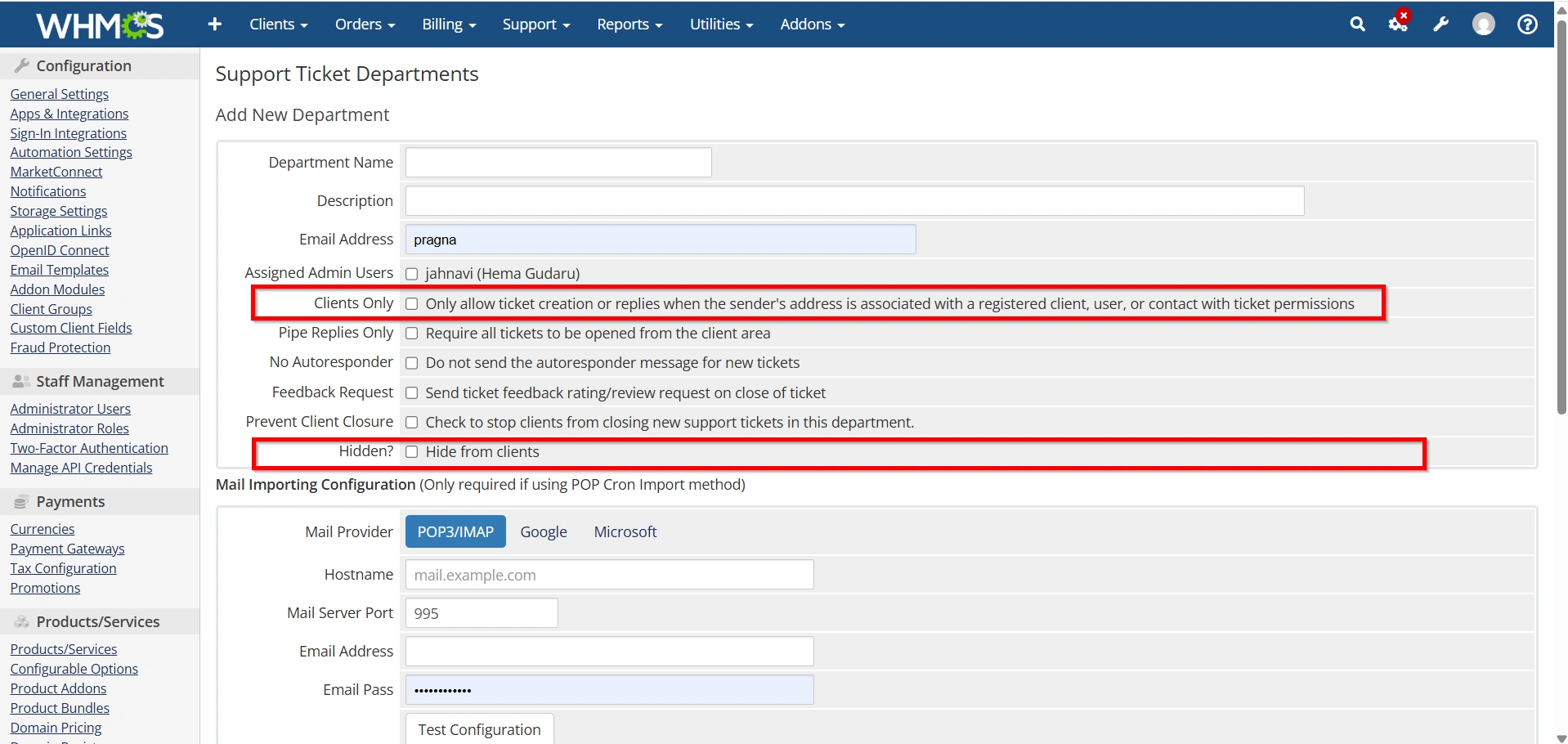 how-to-set-Up-a-support-department-in-whmcs