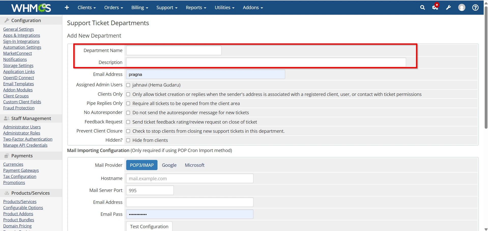 how-to-set-Up-a-support-department-in-whmcs