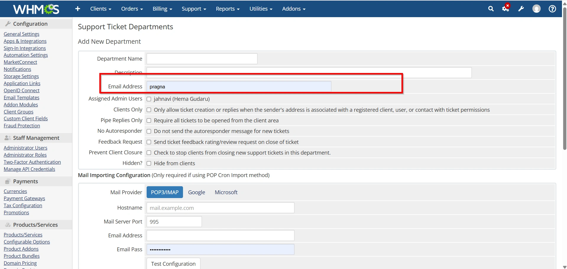 how-to-set-Up-a-support-department-in-whmcs