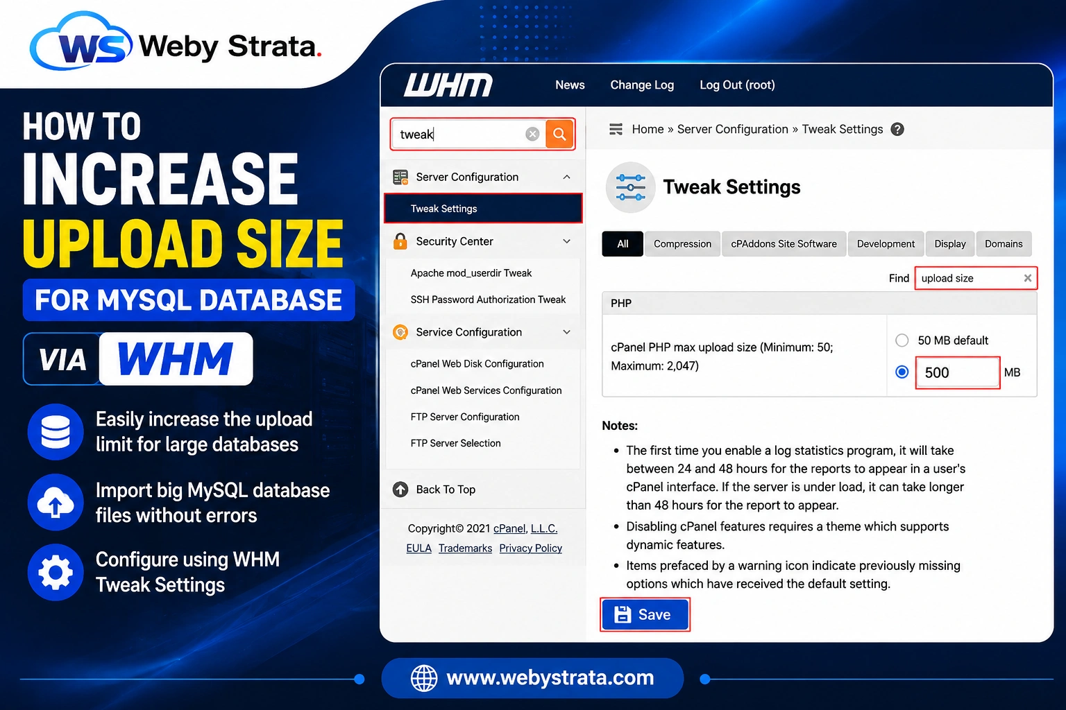 How to Increase Upload Size for MySQL Database via WHM