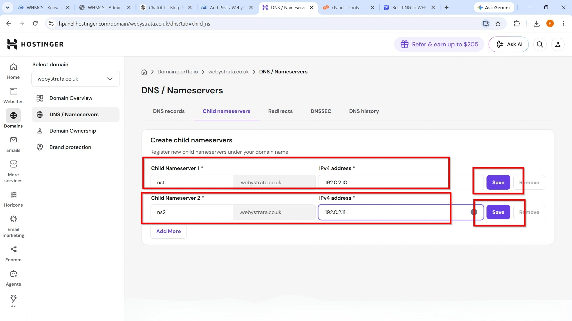 how-to-create-private-/-child-nameservers-at-hostinger