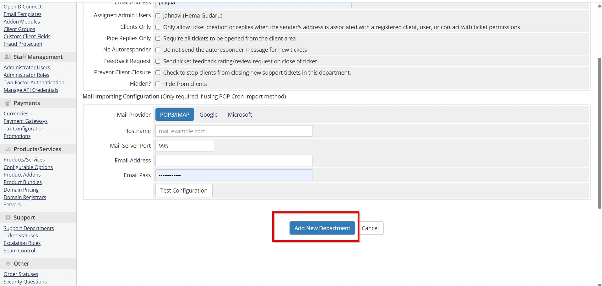 how-to-set-Up-a-support-department-in-whmcs