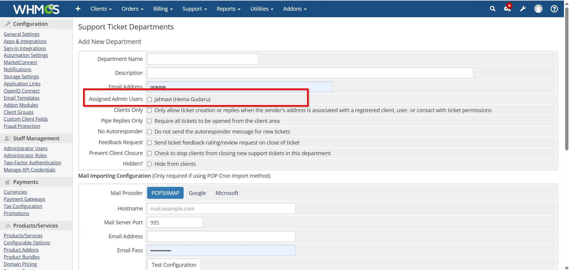 how-to-set-Up-a-support-department-in-whmcs