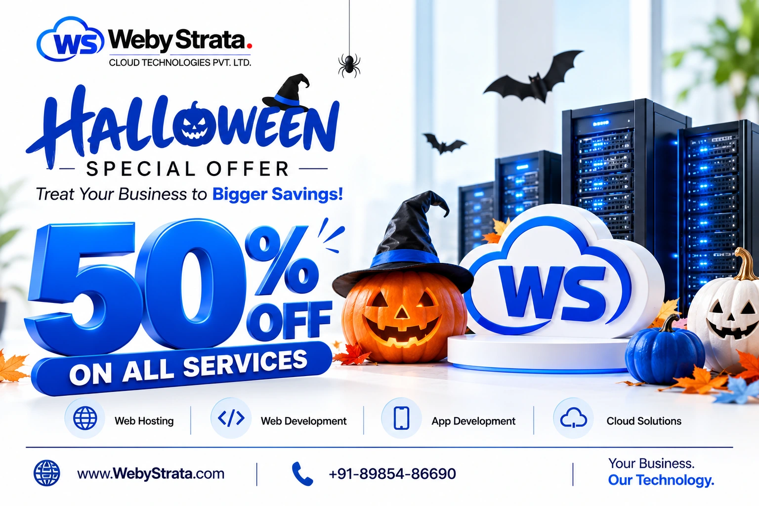 Halloween Web Hosting Offers 2026: Get Flat 50% Off All WebyStrata Services