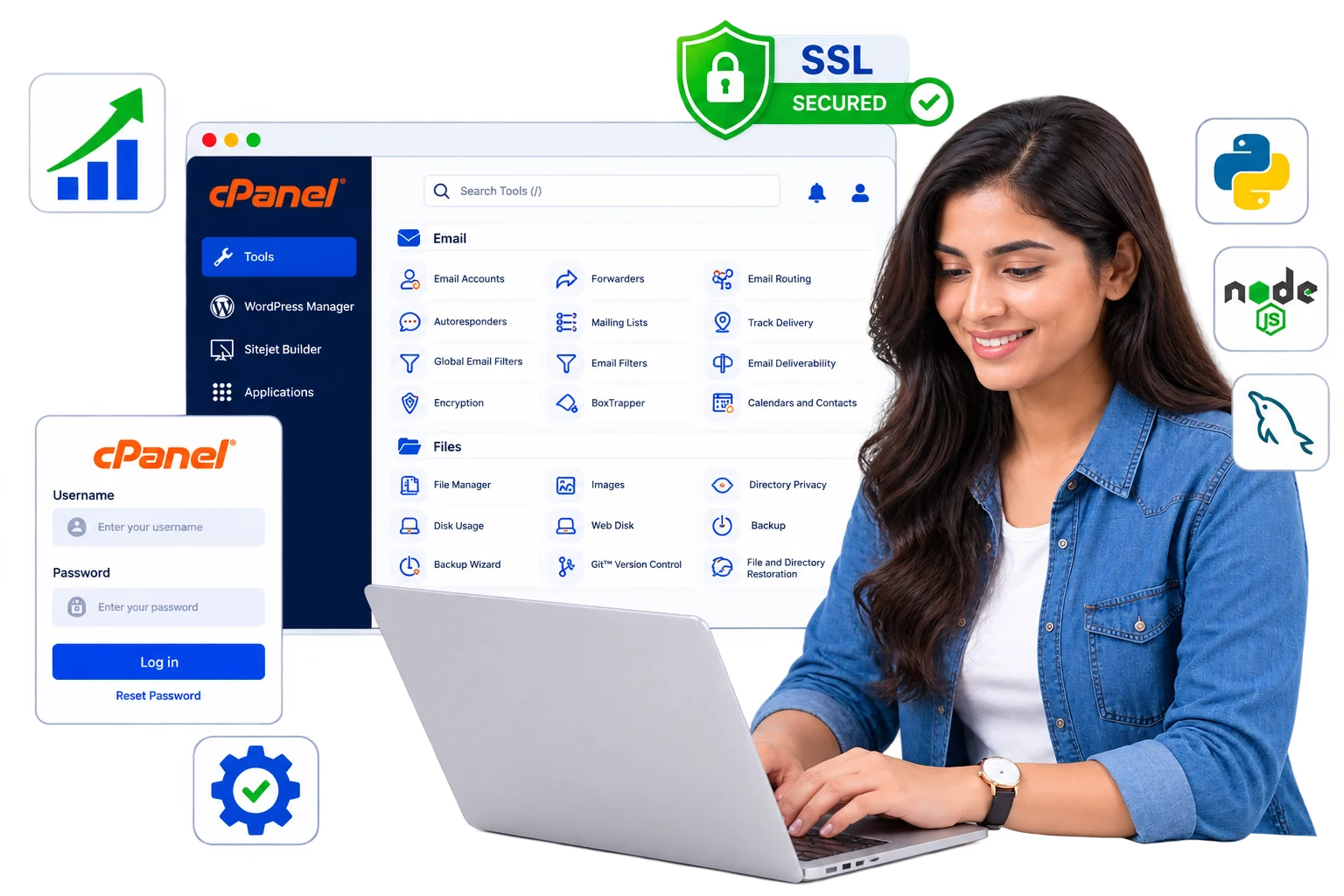 cPanel hosting control panel, SSL security and website management